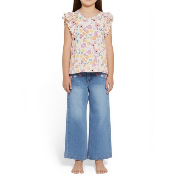 Jessica Simpson Kids Outfit Size 3T Floral Ruffle Embroidered Jeans Bohemian - Picture 1 of 15